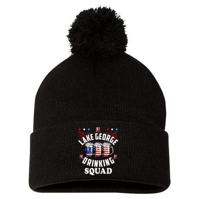 lake george drinking squad 4th of july usa flag beer Pom Pom 12in Knit Beanie