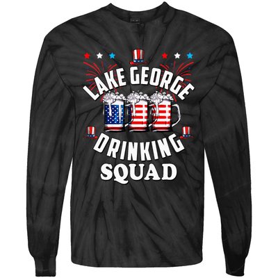 lake george drinking squad 4th of july usa flag beer Tie-Dye Long Sleeve Shirt