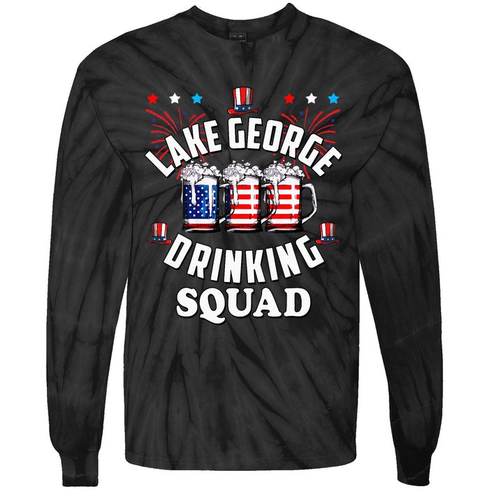 lake george drinking squad 4th of july usa flag beer Tie-Dye Long Sleeve Shirt