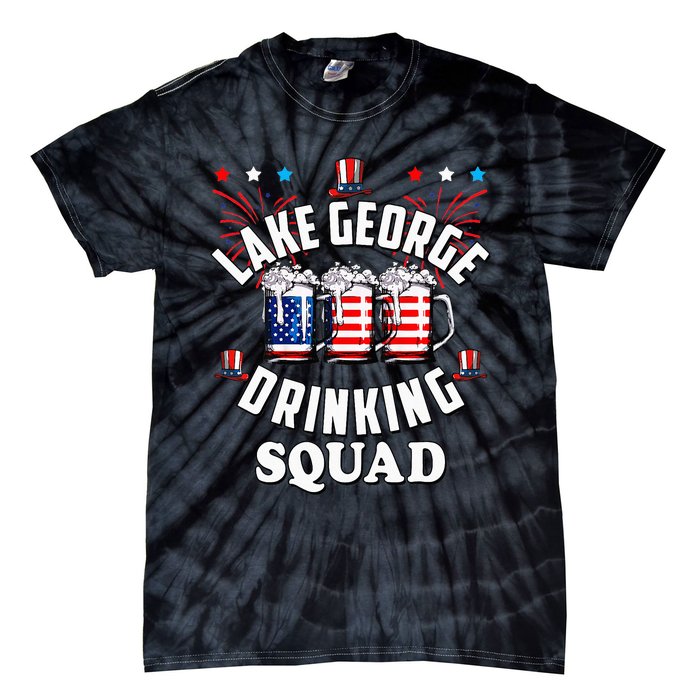 lake george drinking squad 4th of july usa flag beer Tie-Dye T-Shirt