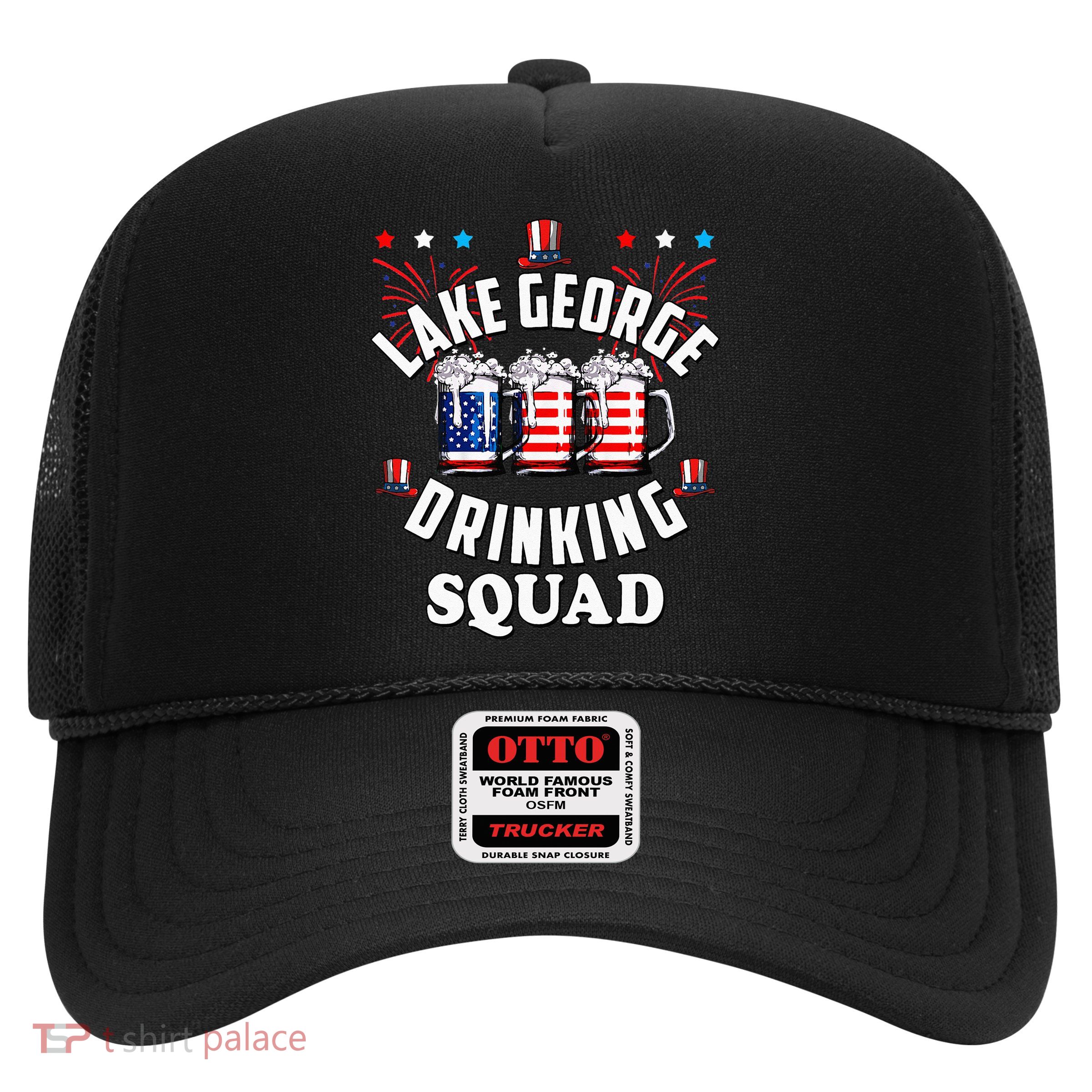 lake george drinking squad 4th of july usa flag beer Trucker Hat