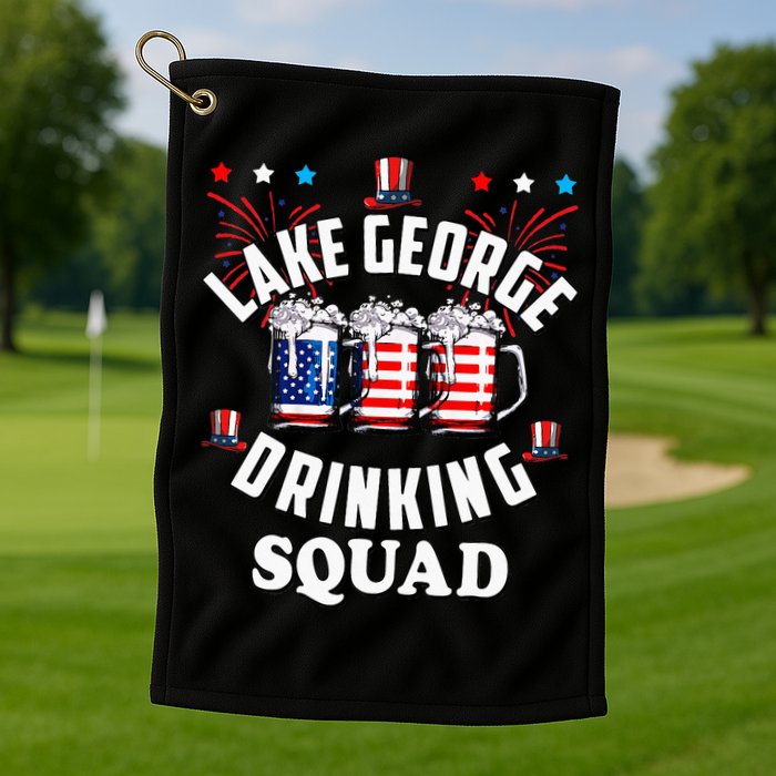 lake george drinking squad 4th of july usa flag beer Golf Towel