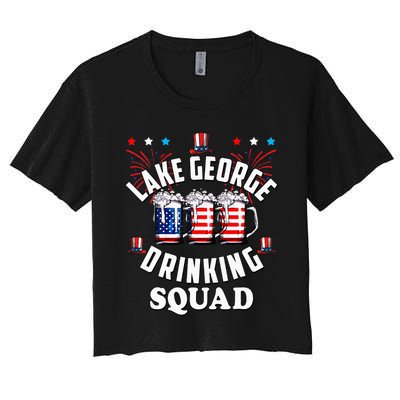 lake george drinking squad 4th of july usa flag beer Women's Crop Top Tee