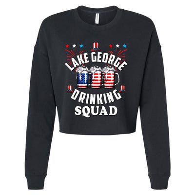 lake george drinking squad 4th of july usa flag beer Cropped Pullover Crew