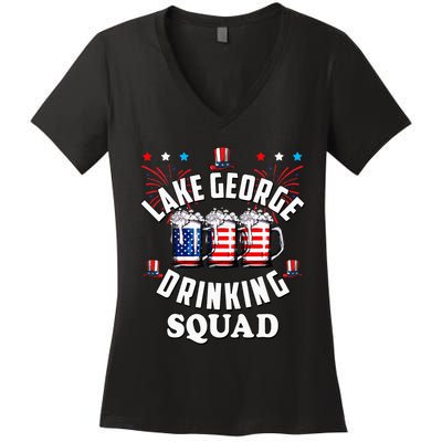 lake george drinking squad 4th of july usa flag beer Women's V-Neck T-Shirt