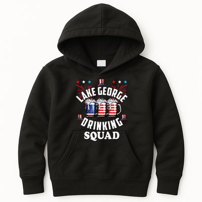 lake george drinking squad 4th of july usa flag beer Kids Hoodie