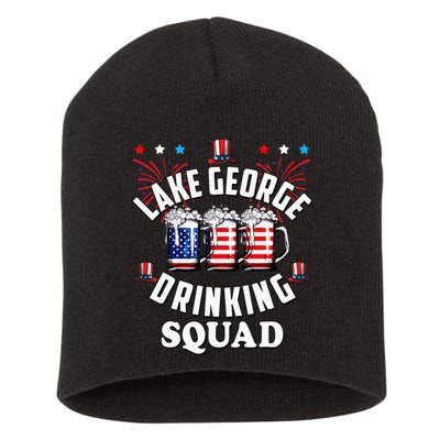 lake george drinking squad 4th of july usa flag beer Short Acrylic Beanie