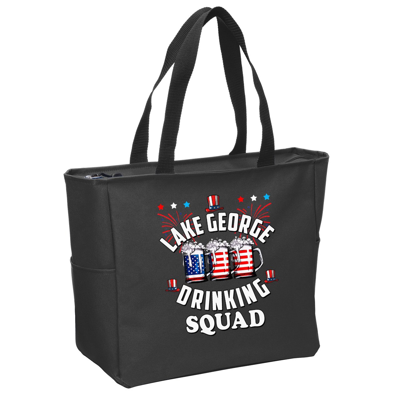 lake george drinking squad 4th of july usa flag beer Zip Tote Bag