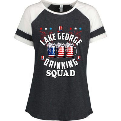 lake george drinking squad 4th of july usa flag beer Enza Ladies Jersey Colorblock Tee