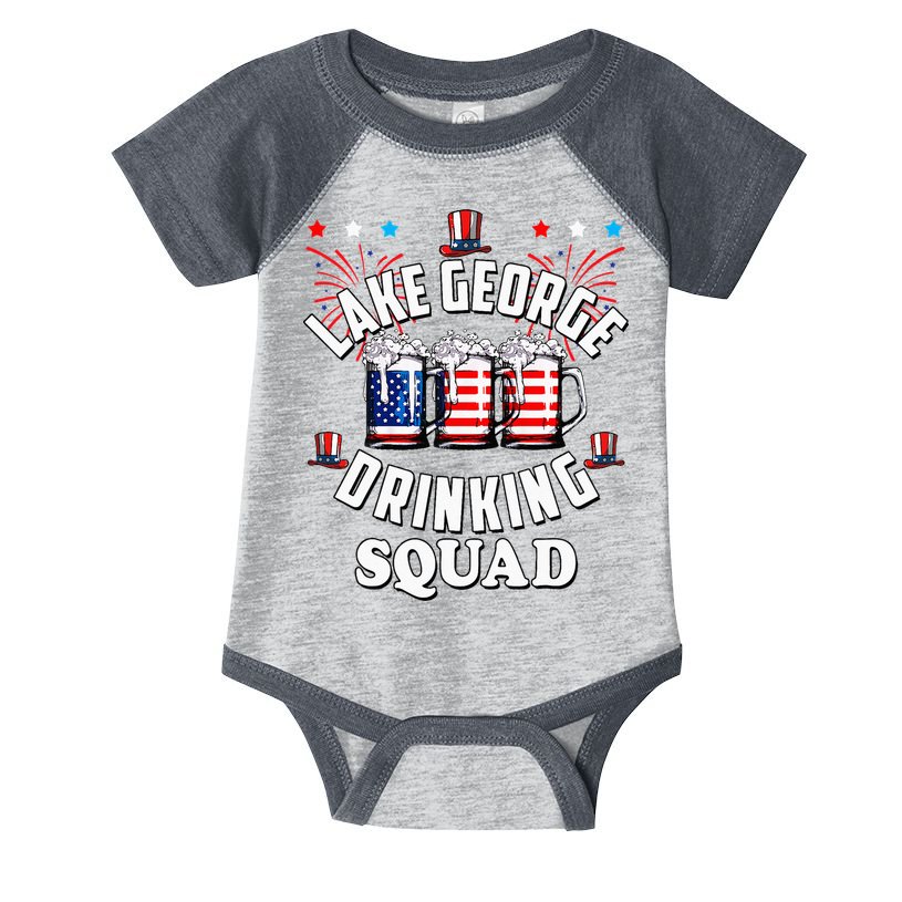 lake george drinking squad 4th of july usa flag beer Infant Baby Jersey Bodysuit