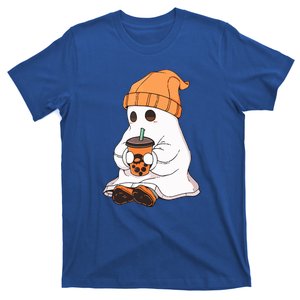 Little Ghost Drinking Coffee Cute Halloween Spooky Season Gift T-Shirt