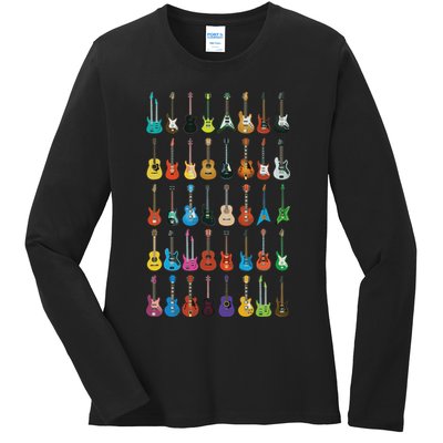 Love Guitar Different Guitars Music Lover Funny Gift Ladies Long Sleeve Shirt