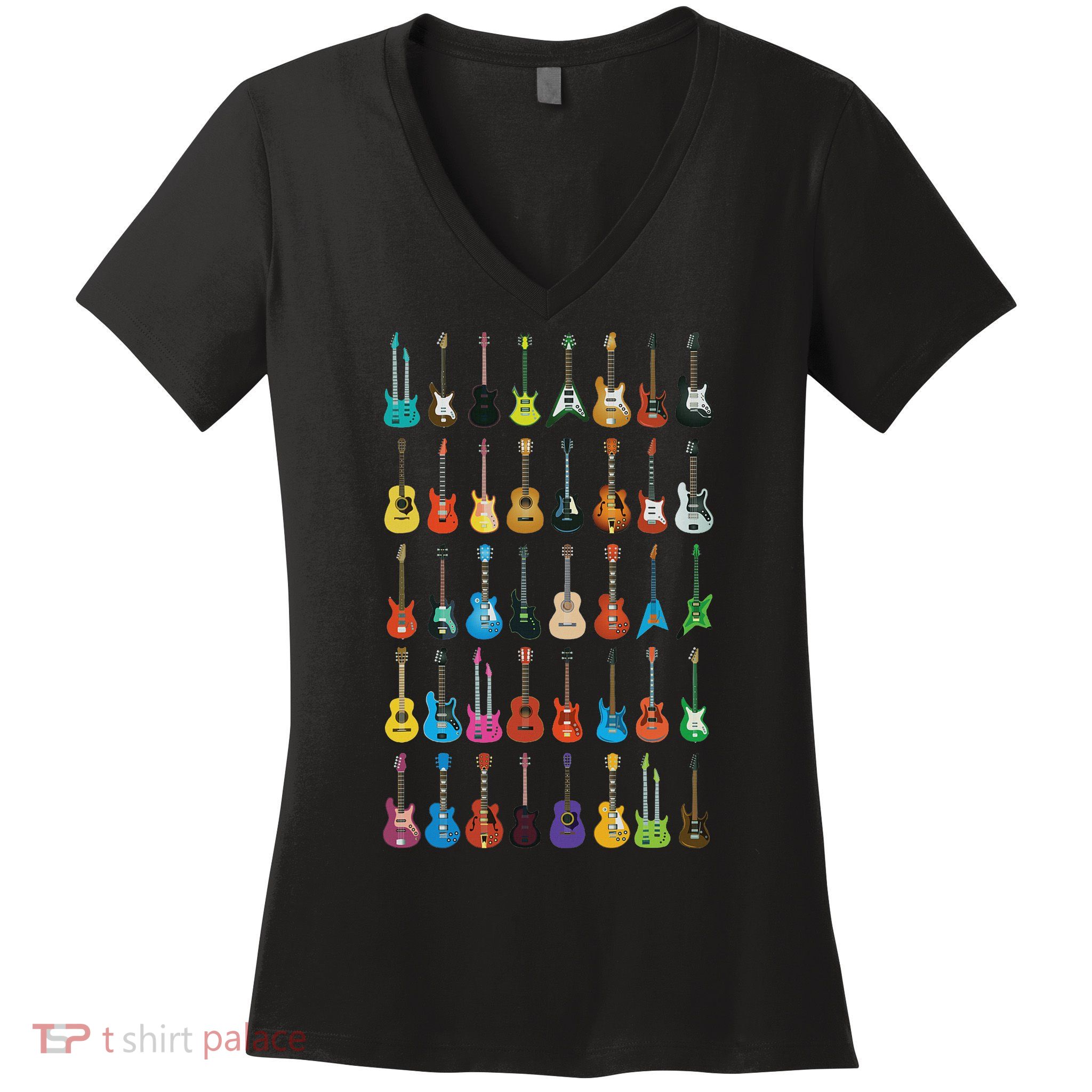 Love Guitar Different Guitars Music Lover Funny Gift Women's V-Neck T-Shirt
