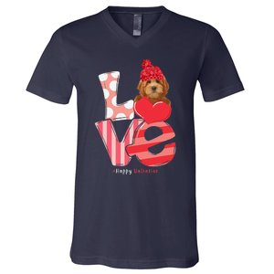 Love Goldendoodle Dog Valentine Day Goldendoodle Lover Gift V-Neck T-Shirt