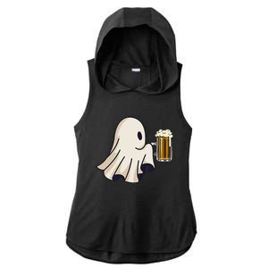 Little Ghost Drinking Beer Funny Halloween Costume Ladies PosiCharge Tri-Blend Wicking Draft Hoodie Tank