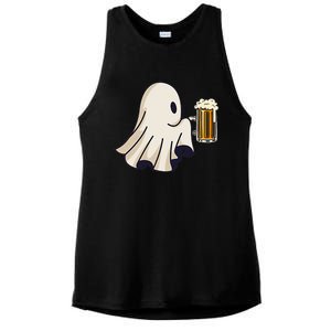 Little Ghost Drinking Beer Funny Halloween Costume Ladies PosiCharge Tri-Blend Wicking Tank