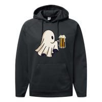 Little Ghost Drinking Beer Funny Halloween Costume Performance Fleece Hoodie