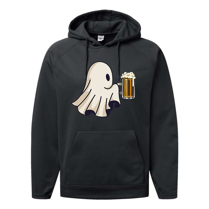 Little Ghost Drinking Beer Funny Halloween Costume Performance Fleece Hoodie