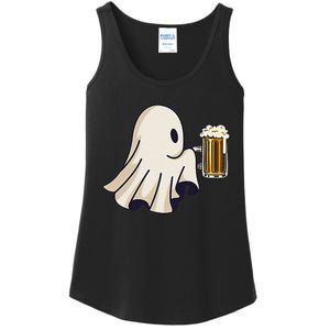 Little Ghost Drinking Beer Funny Halloween Costume Ladies Essential Tank