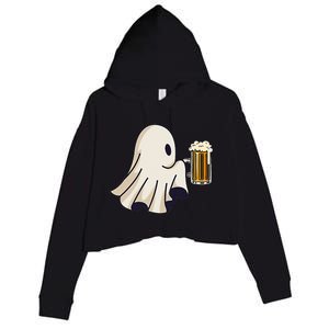 Little Ghost Drinking Beer Funny Halloween Costume Crop Fleece Hoodie