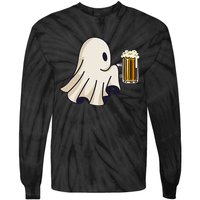 Little Ghost Drinking Beer Funny Halloween Costume Tie-Dye Long Sleeve Shirt