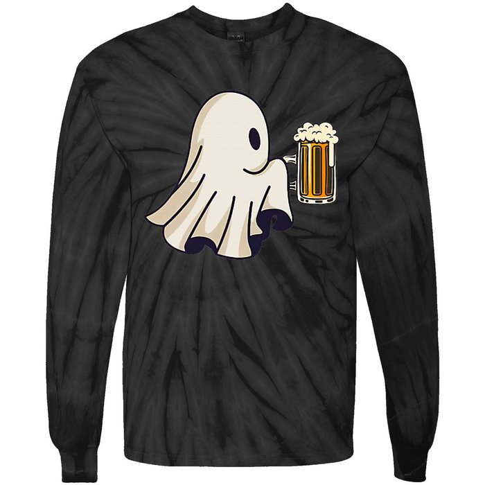 Little Ghost Drinking Beer Funny Halloween Costume Tie-Dye Long Sleeve Shirt