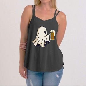 Little Ghost Drinking Beer Funny Halloween Costume Women's Strappy Tank