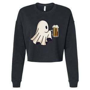 Little Ghost Drinking Beer Funny Halloween Costume Cropped Pullover Crew