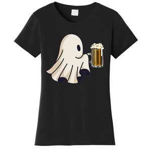 Little Ghost Drinking Beer Funny Halloween Costume Women's T-Shirt