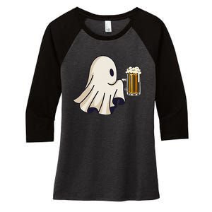 Little Ghost Drinking Beer Funny Halloween Costume Women's Tri-Blend 3/4-Sleeve Raglan Shirt