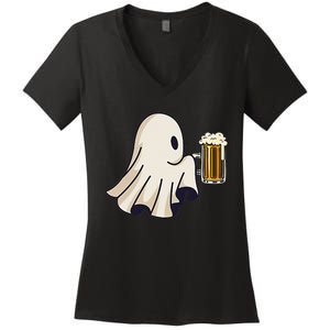 Little Ghost Drinking Beer Funny Halloween Costume Women's V-Neck T-Shirt