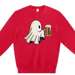 Little Ghost Drinking Beer Funny Halloween Costume Premium Crewneck Sweatshirt