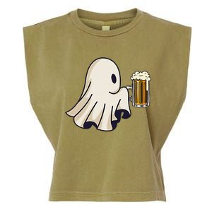 Little Ghost Drinking Beer Funny Halloween Costume Garment-Dyed Women's Muscle Tee