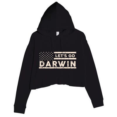 Lets Go Darwin US Flag Vintage Crop Fleece Hoodie