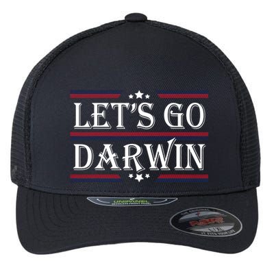 Lets Go Darwin Sarcastic Saying USA Flag Lets Go Darwin Flexfit Unipanel Trucker Cap