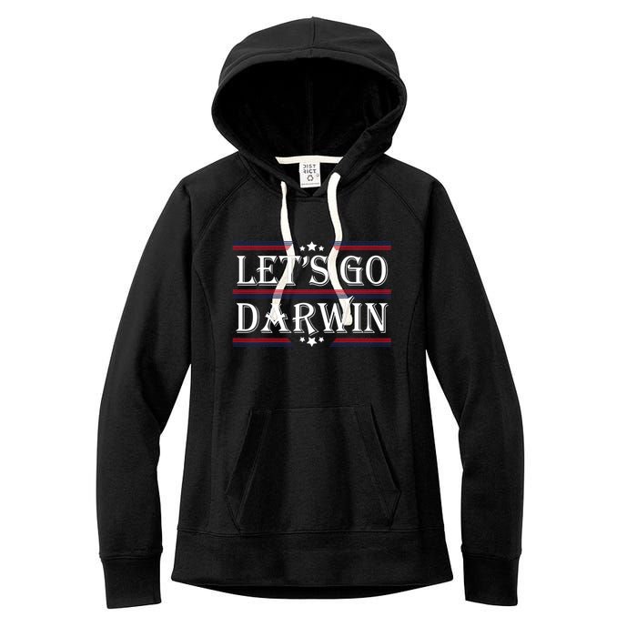 Lets Go Darwin Sarcastic Saying USA Flag Lets Go Darwin Women's Fleece Hoodie