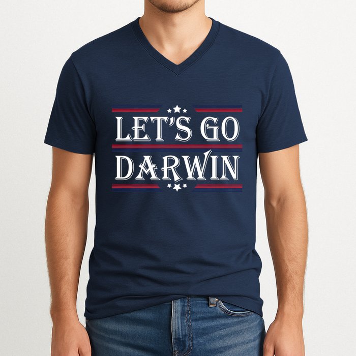 Lets Go Darwin Sarcastic Saying USA Flag Lets Go Darwin V-Neck T-Shirt