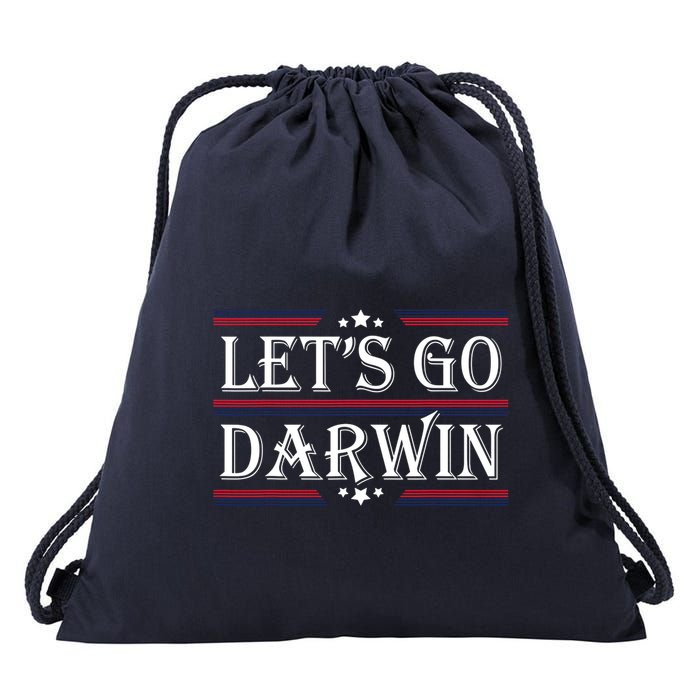 Lets Go Darwin Sarcastic Saying USA Flag Lets Go Darwin Drawstring Bag