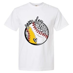 Leopard Game Day Baseball Softball Sports Mom Life Garment-Dyed Heavyweight T-Shirt