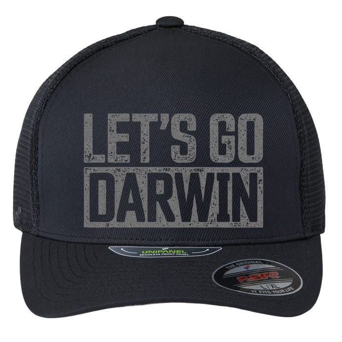 lets go darwin   grey distressed lets go darwin Flexfit Unipanel Trucker Cap