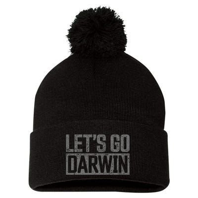 lets go darwin   grey distressed lets go darwin Pom Pom 12in Knit Beanie