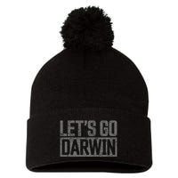 lets go darwin   grey distressed lets go darwin Pom Pom 12in Knit Beanie
