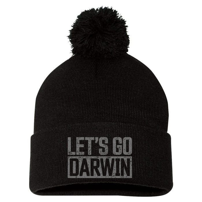 lets go darwin   grey distressed lets go darwin Pom Pom 12in Knit Beanie