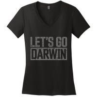 lets go darwin   grey distressed lets go darwin Women's V-Neck T-Shirt