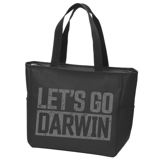 lets go darwin   grey distressed lets go darwin Zip Tote Bag