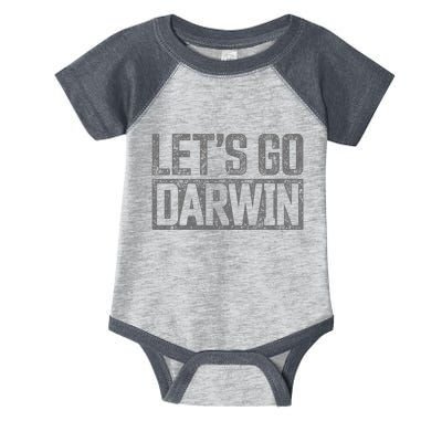 lets go darwin   grey distressed lets go darwin Infant Baby Jersey Bodysuit