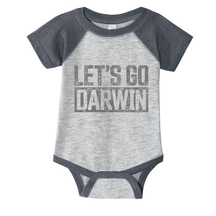 lets go darwin   grey distressed lets go darwin Infant Baby Jersey Bodysuit