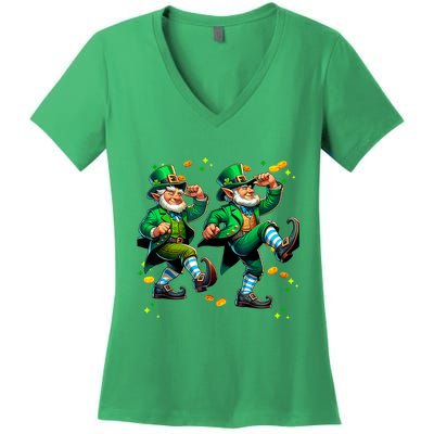 Leprechaun Gridd Dance St Patricks Day Women's V-Neck T-Shirt