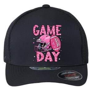 Leopard Game Day Pink_ American Football Tackle Breast Cancer Flexfit Unipanel Trucker Cap