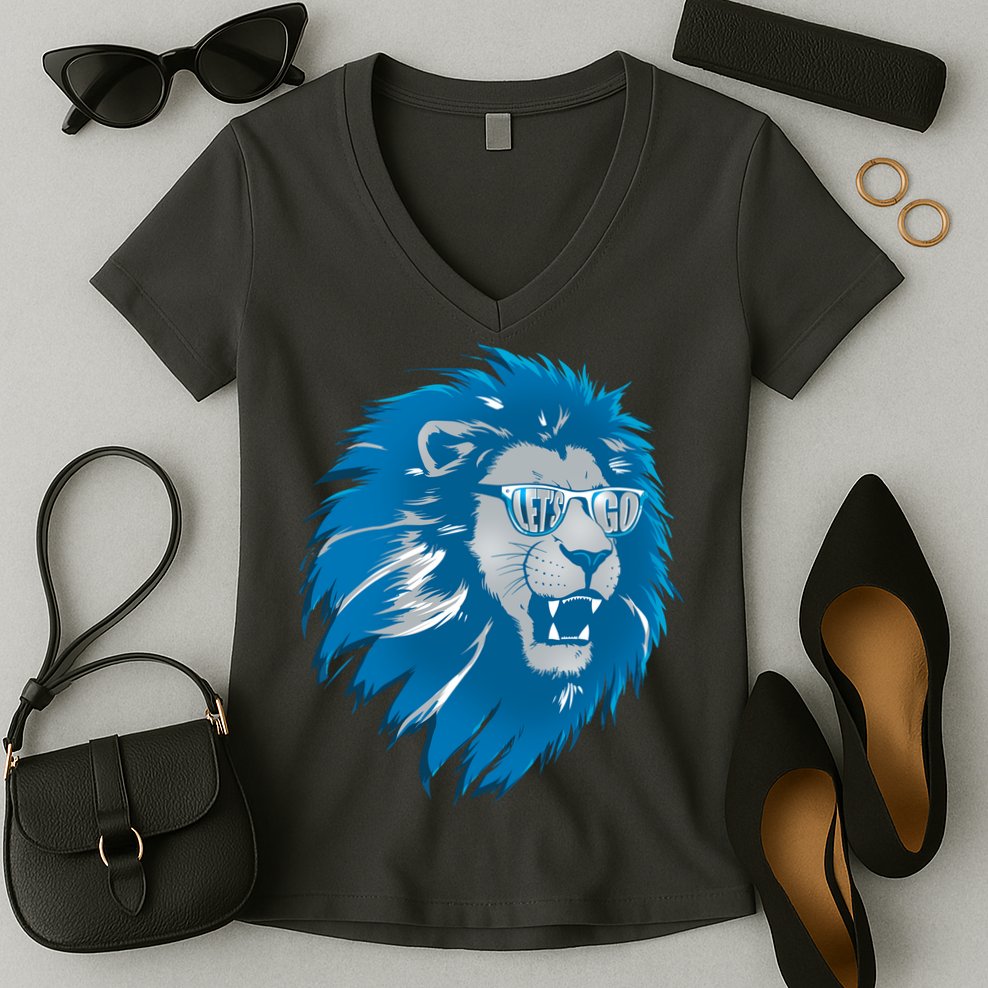 Lets Go Detroit Football Sports Fan Women's V-Neck T-Shirt
